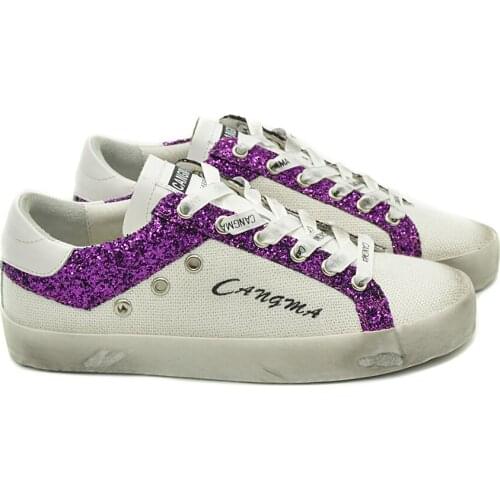 CANGMA Luxury Brand Designer Sneakers Men Shoes British Casual Shoes Canvas Sequined Leather Hemp White Shoe Adult Male