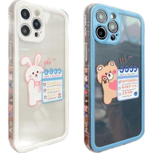 Cartoon Bear & Rabbit Calender Case for iPhone 12 Pro Max Back Phone Cover for 12 Mini 11 Pro Max X XS XR 8 7 Plus SE 2020 Capa