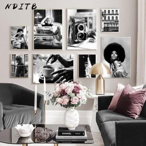 Black White Canvas Print Music Star Wall Art Painting Retro Fashion Poster Nordic Landscape Picture Modern Home Room Decoration