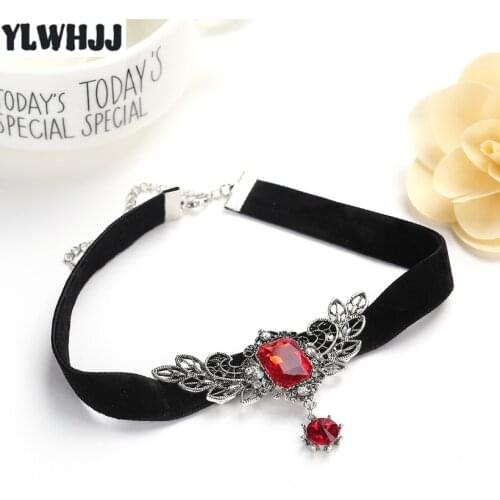 YLWHJJ new women wing crystal red gem choker necklace girl torques brand rhinestone short metal choker hot fashion black jewelry