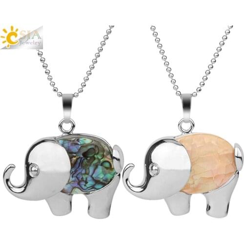 CSJA Natural Shell Animal Pendant Men Necklaces Silver Color Alloy Lovely Elephant Charm Pendants for Female Trendy Jewelry G200