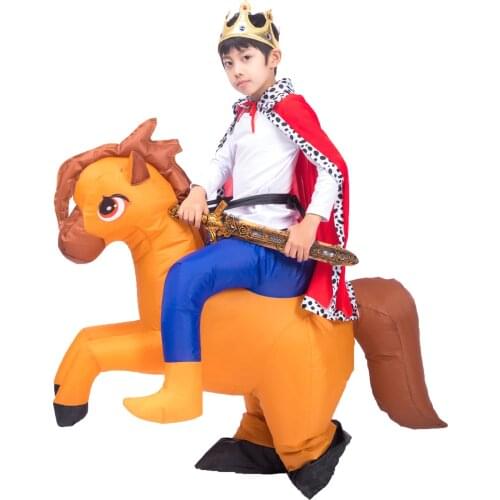Kids Child Inflatable Prince King Riding Horse Costumes for Boys Funny Halloween Purim Party Inflated Garment Disfraces