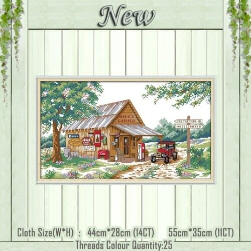 Roadside Gas Station diy painting counted print on the canvas DMC 11CT 14CT kits Chinese Cross Stitch embroidery needlework Sets