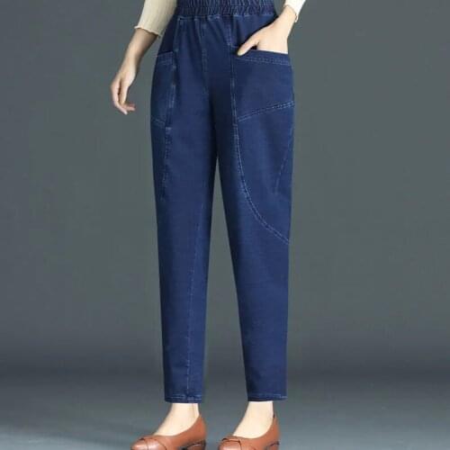 New Women High Waisted Baggy Jeans Spring Autumn Big Size Casual Straight Pants Ladies Elastic Harem Vintage Denim Trousers