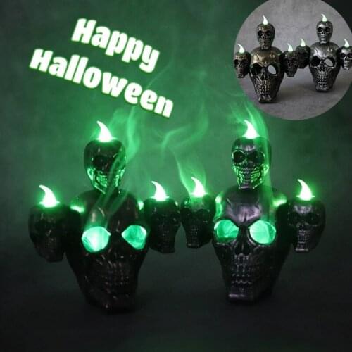 Halloween Smoke Horror Skull Head Lamp Pumpkin Lamp LED Electronic Candle Light Candlestick Light Haunted House Decoration Props