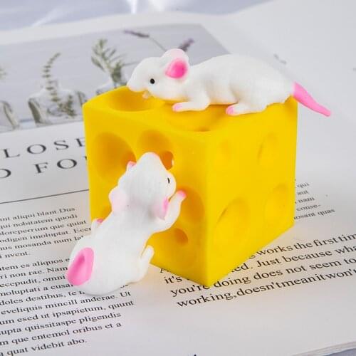 Mouse and Cheese Toy Sloth Hide and Seek Stress Relief Toy Squishable Figures And Cheese Block Stressbusting Fidget Toys