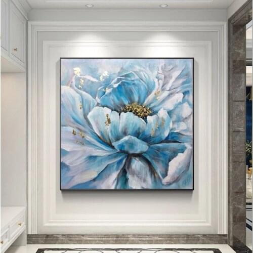 Blue Flower Oil Painting 100% Handmade New Blue Flower Canvas Paintings Modern Skill Artist Drawn Home Decorative Wall Picture
