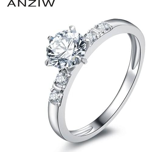 ANZIW Six Prong Round Cut Solitaire Engagement Ring 1.0 ct SONA Wedding Engagement Ring 925 Sliver Ring кольца для женщин