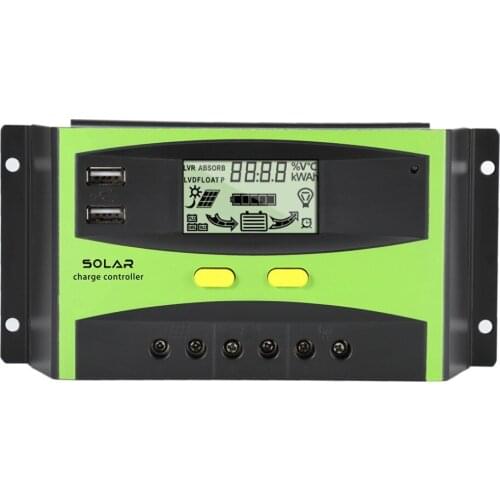 30A 12V/24V Solar Charge Controller Intelligent Solar Charging Light Regulator Dual USB Phone Port Display