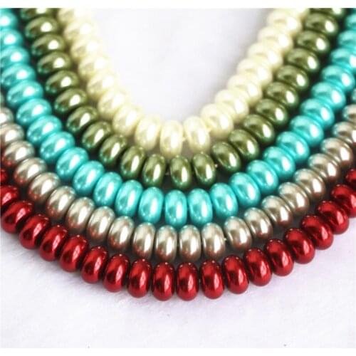 Red Blue Glass Imitation Pearl Beads Abacus-shaped Loose Beads for DIY Handmade Jewelry Necklace Bracelet 15.5 Inches In Length
