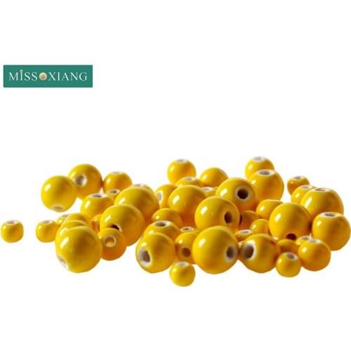 50pcs/lot 6mm-12mm Ceramic Round Beads Fit DIY/handmade Gradual Yellow Loose Hole Bead for Necklace Bracelet Jewelry Making