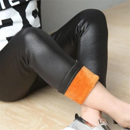 Baby Kids Fleece Leather Legging Children Girl Winter Warm Thick Legging Pants Girls Faux Leather Solid Full Skinny Pencil Pants