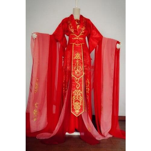 LuJingLing Golden Red Gorgeous Cosplay Hanfu for JunFu Traditional Bride Red Wedding Hanfu Costume for Women