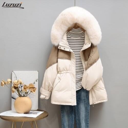 Luzuzi 2021 New Winter Down Jacket Women Big Real Fox Fur Collar 90% White Duck Down Coat Female hooded Warm Loose Snow Parkas