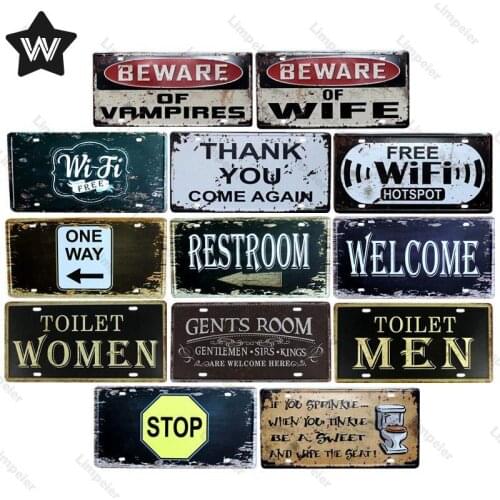 Wifi Sign Metal Plate Welcome Sign Tin Plaque Vintage Wall Sticker Retro Style Open Metal Tin Sign Plate for Man Cave Club Decor