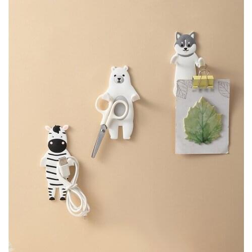 Cartoon Animal-Shaped Hooks Self Adhesive Wall Hangers Hooks Non-Marking Soft Rubber Kitchen Bathroom Decoration Hooks