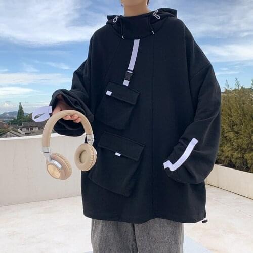 Plus Size 5XL-M Autumn Winter New Fashion Multi Pockets Loose Casual Hooded Hoodie Men Clothing 2021 Streetwear Sweatshirts Sale