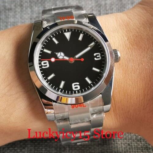 Business 36mm NH35A Mechanical Men Watch Sterile Dial Red Secodn Hand Polish Bezel Oyster Glide Lock Band