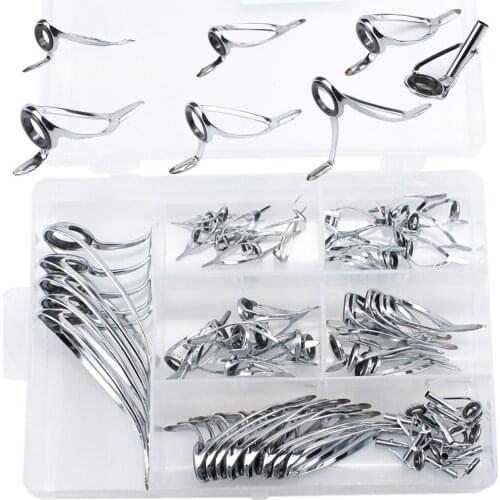 65PCS Fishing Rod Guides Set Tips Repair Kit DIY Rod Building Eye Rings Guias de pesca Rod canne a peche guides fishing tools