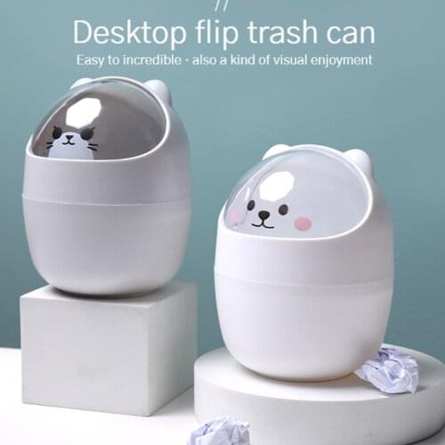 Mini Desktop Trash Can Multifunctional Storage Bin Cartoon Animals Organizer