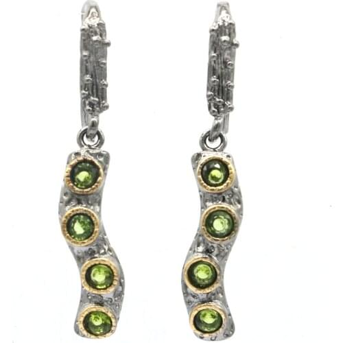 52x24mm Bohemia Design 9.6g Vintage Created Paris Blue Topaz Green Peridot Cool Black Metal Silver Earrings Daily Punk Hollow