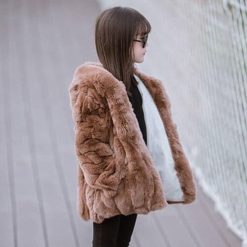 2020 New Fashion Winter Children Girls Thick Warm Long Real Rabbit Fur Coats Kids Girls Soft Outerwear Baby Jacket Overcoat W199