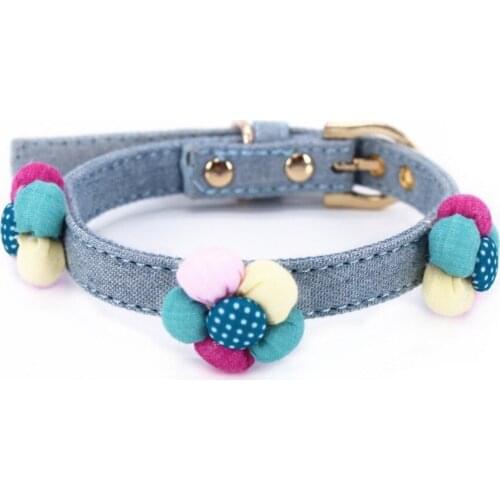 Jeans Material Cat Collar Cat Necklace With Hand Made Cotton Flower Decoration For All Cats and Small Dogs Lovely Pet Necklace