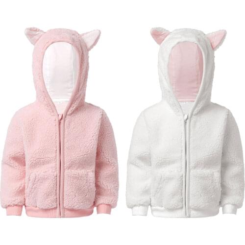 Oyolan New Autumn and Winter Baby Toddler Adorable Ear Decor Solid Hooded Coat Tops Baby And Kids Clothes Thickening Warm Soft