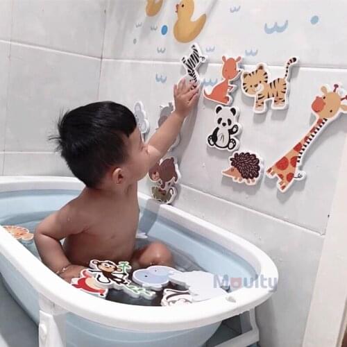 Moulty Educational Animal Foam Bath Toys with Storage Bag Bathtub Foam Animals Set Educational Bath Toys for Children