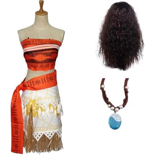 Girls Princess Dresses Moana Costume Kids Vaiana Moana Dress Cosplay Children Halloween Costumes for Girl Party Dress wig adult