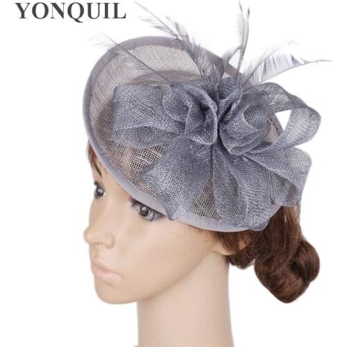 Grey Fascinator Headbands With Feather Hats Wedding Women Fascinator Hats Party Headdress Cocktail Headwear Hair Accessories