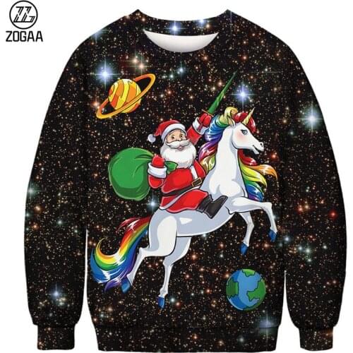 ZOGAA Christmas Ugly Sweater Digital Printing Sports Round Neck Pullover