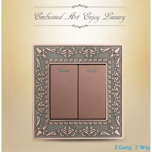 High Quality Luxury Bronze Color Embossed Wall Switch Zinc Alloy 2 Gang Double Control Switch Enjoy Luxury 86mm*86mm