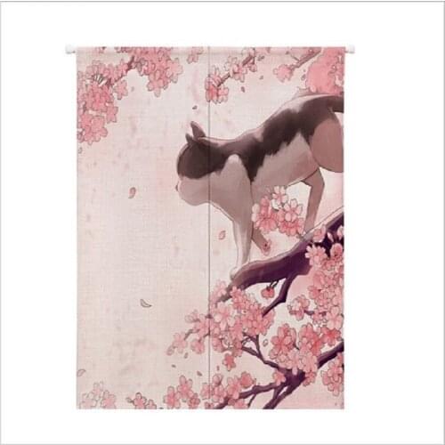 XIAOKENAI 85X120cm 85X90cm Linen Cotton Cartoon Animal Series Doorway Curtain Tube Curtain Left And Right Biparting Open Decor