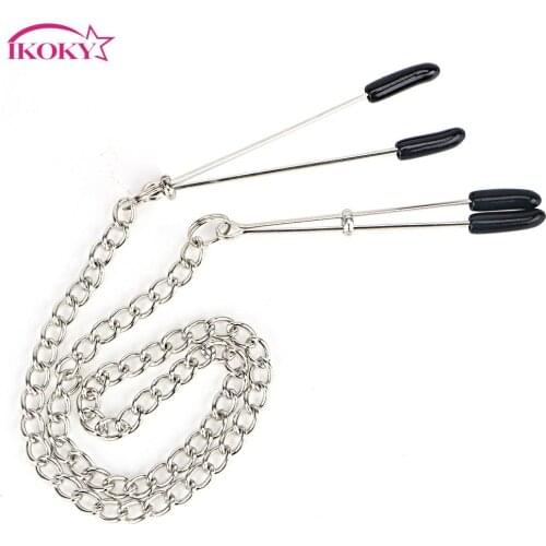 IKOKY Breast Labia Clips Role Play Adult Game Adjustable Sex Toys For Couple With Metal Chain Sex Clit Clamp Nipple Clamps