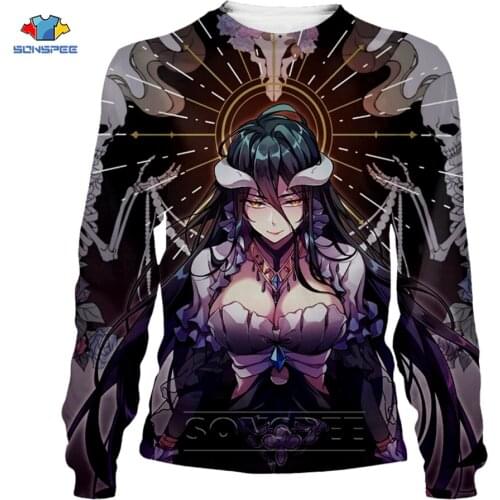 SONSPEE Brand Women Sexy Harajuku Anime Overlord Albedo Sweatshirts Mens Hoodies Casual Long Sleeve Streetwear Pullover Clothing