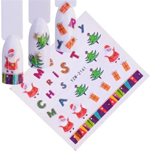 WUF 1 PC Water Nail Sticker Christmas Tree Design Temporary Tattoos Elk/Snow Flowers/Owl Pattern Transfer Beauty Nail Art
