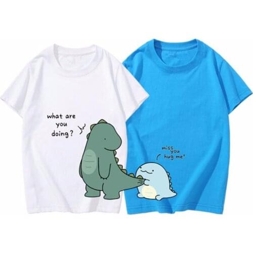 100% Cotton Family Short-sleeved T-shirt for Dad Mom Girls Boys Dinosaur Print Tops Adult Baby Kids Matching Clothes Outfits