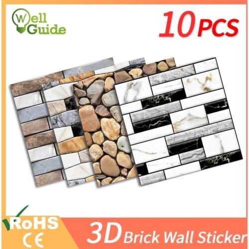 10pcs 3D Wall Sticker DIY Brick stone pattern Self-Adhesive Waterproof Wall paper Kitchen Backsplash Bathroom Wall Tile Stickers