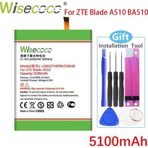 Wisecoco 5100mAh Li3822T43P8h725640 Battery For ZTE Blade A510 A 510 BA510 Phone +Tracking Number