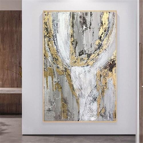 Large hand-painted golden mural modern home decoration oil painting abstract line canvas painting living room porch frameless