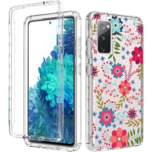 Armor 2in1 Shockproof Case for Samsung Galaxy S21 Ultra S20 FE Note 20 10+ S10e S9 Plus Clear Bumper Painted Flower Back Cover