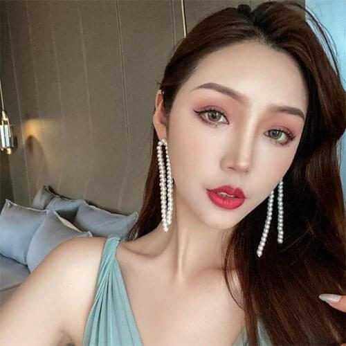 European and American high imitation bead tassel earrings long earrings pendant 2021 new tide contracted earrings South Korean t