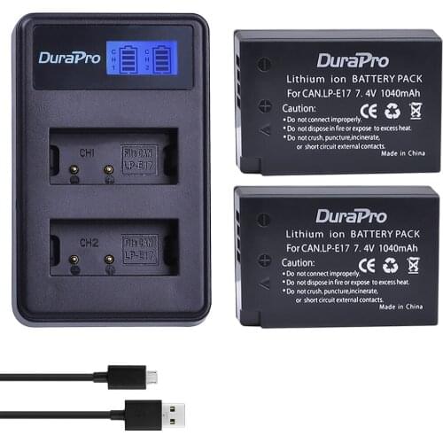2 x DuraPro 1040mAh LP-E17 LPE17 LP E17 Battery + LCD USB Dual Charger for canon EOS Rebel T6i 750D T6s 760D M3 8000D Kiss X8i