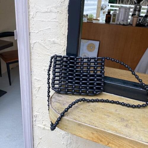 2020 New European and American Resin Beaded Bags Knitting Wooden Designer Flap Bag Korean Hollow Out Ladies Crossbody Phone Bag