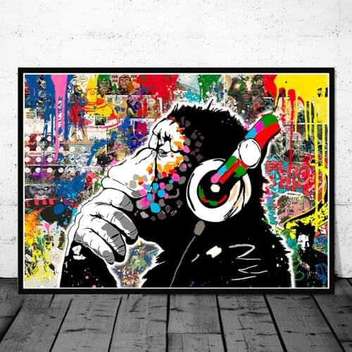 Graffiti DJ Monkey Canvas Art Posters and Print Banksy Animal Paintings on The Wall Pictures for Living Room Home Decor