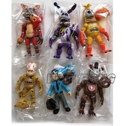 Game FNAF Five Nights Midnight Toy Bear Change Face Ver Action Figure Toys Foxy Chica with Light PVC Model Dolls Kids 6 Pcs/set