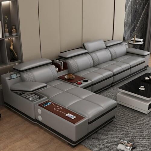 Italian minimalist leather sofa large and small apartment corner sofa living room combination leather sofa adjustment Princess