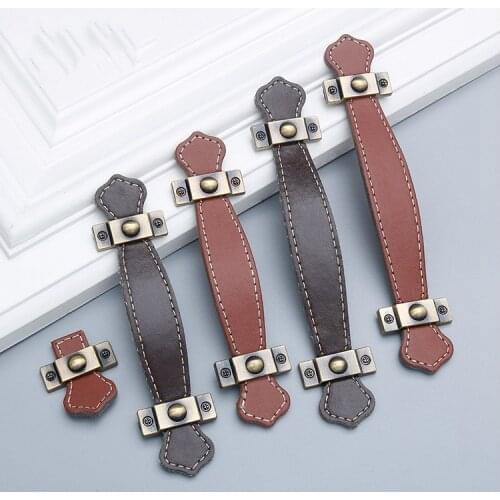 JD European Style Simple Brown Black Leather Handle Shoe Cabinet Drawer Wardrobe Leather Handle Furniture Leather Handle