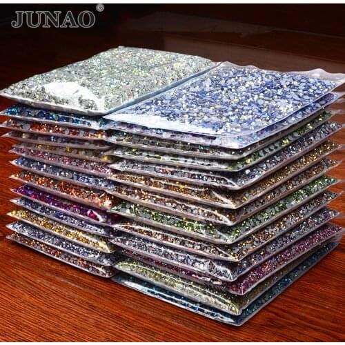 JUNAO Wholesale SS6 8 10 16 20 30 Hot Fix Rhinestones Glass Clear Hotfix Stones Flatback Glitter Strass For Clothes Decoration